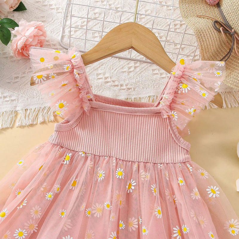 Vestido Infantil Lara com Margaridas e Tule