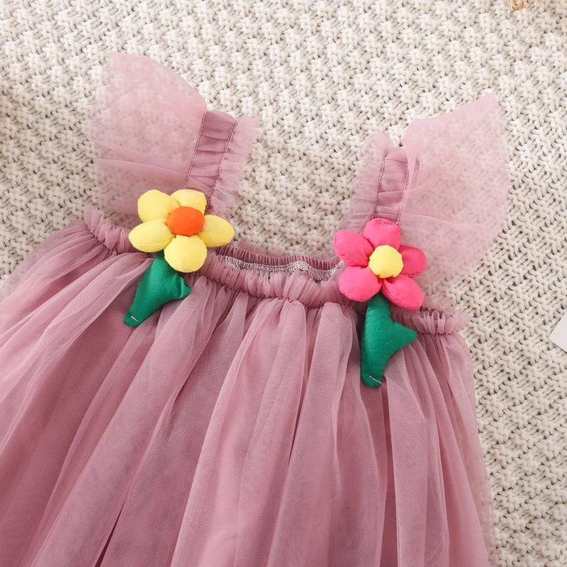 (0-3 Year Old Baby Girl Princess Dress) Summer New Sweet Chiffon Children'S Sleeveless Clothes Suitable For Wedding Parties