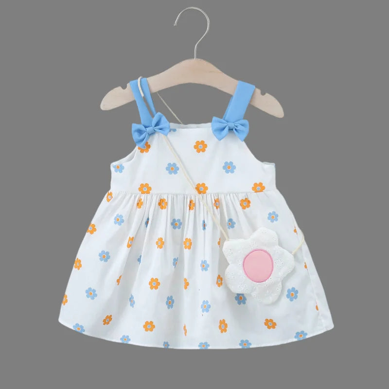 Vestido Infantil Bianca de Bolinhas acompanha Bolsinha de Florzinha